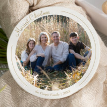 Cream Elegant Minimalist Christmas Round Photo