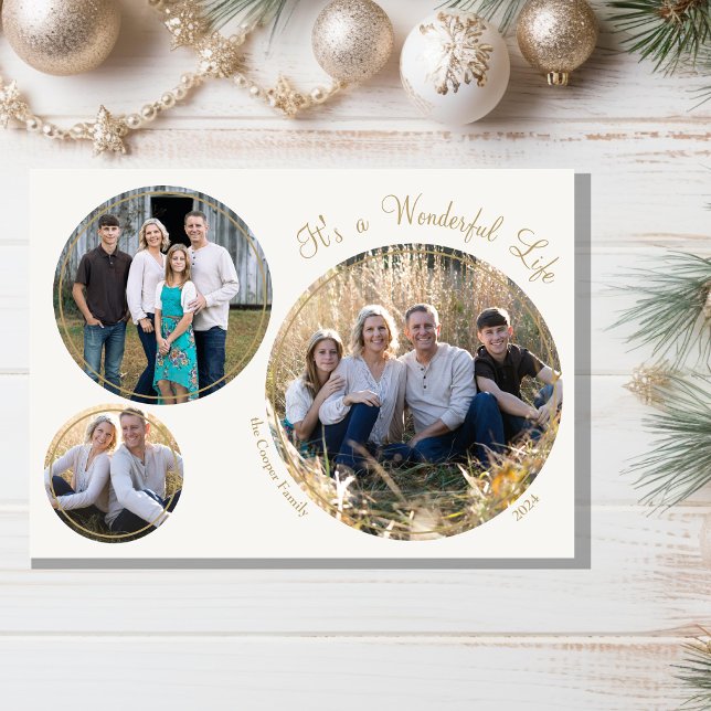 Cream Elegant Minimalist Christmas Three Photo Holiday Card (Creator Uploaded)