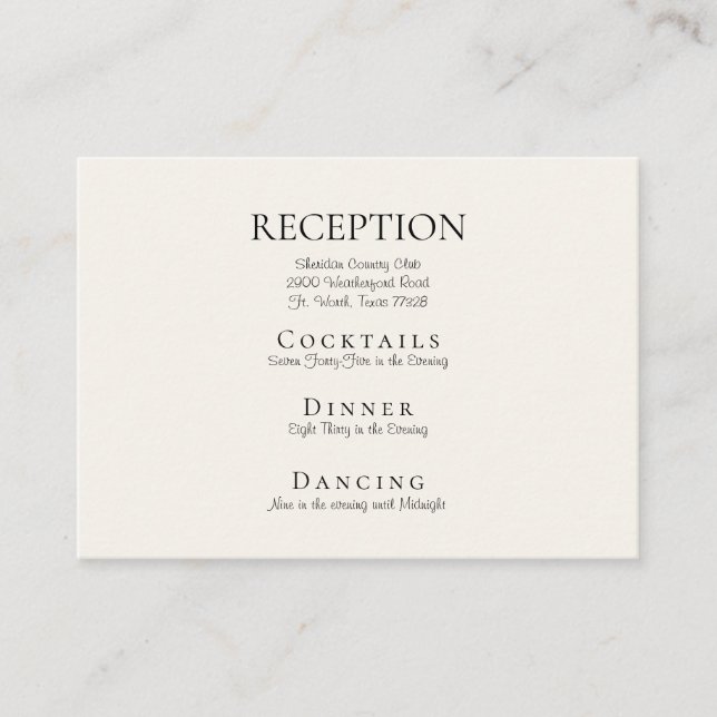 Cream Elegant Wedding Reception Enclosure Card (Front)