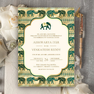 Cream Emerald Elephant All in One Indian Wedding Invitation
