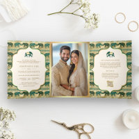 Cream Emerald Green Gold Elephant Indian Wedding