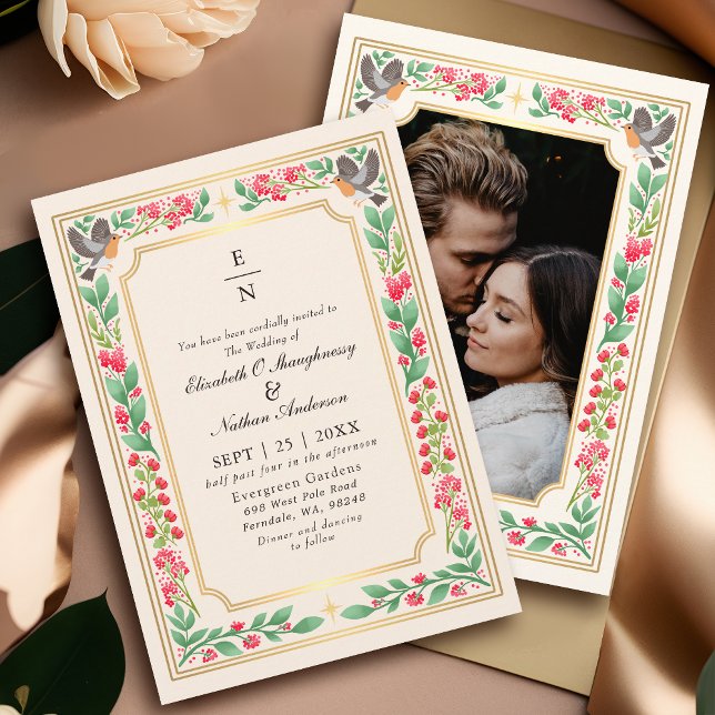 Cream Enchanting Botanical Garden Wedding Photo Invitation (Creator Uploaded)