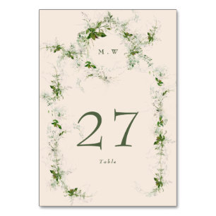 Cream Eucalyptus Wreath Elegant Monogram Wedding Table Number