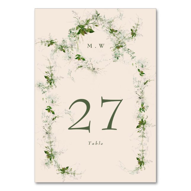 Cream Eucalyptus Wreath Elegant Monogram Wedding Table Number (Front)