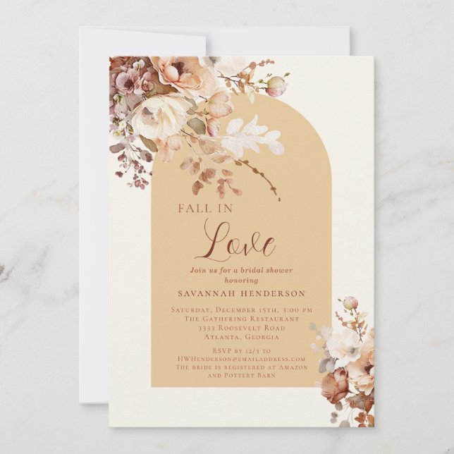 Cream Fall In Love Floral Bridal Shower Invitation (Front)