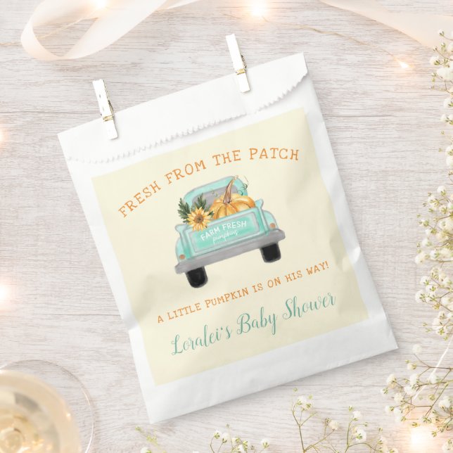 Cream Farm Truck With Pumpkin Fall Baby Shower Favour Bags (Clipped)