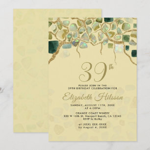 cream Faux Gold Gemstones Birthday Invitation