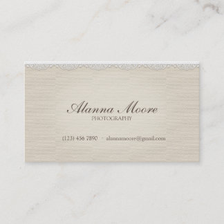Cream Faux Linen and Lace Vintage Business Card