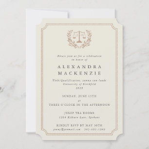 Cream/Faux Rose Gold Glitter JD Law Graduation Invitation