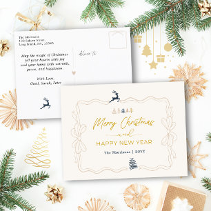 Cream: Festive Bow & Tree Doodles Holiday Postcard