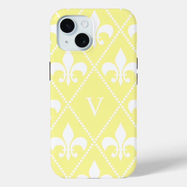 Cream Fleur de Lis w/ monogram Case-Mate iPhone Case (Back)