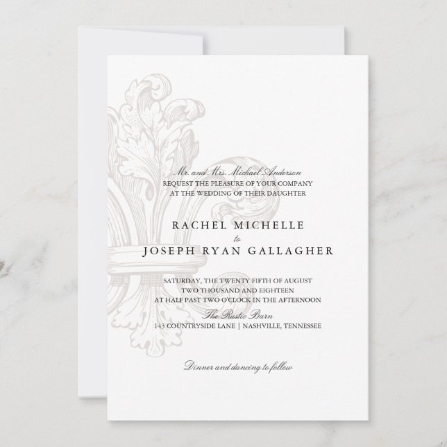 Cream Fleur de lis  | Wedding Invitation (Front)