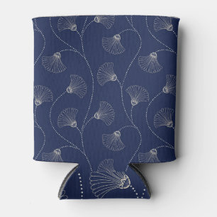 Cream Floral Art Nouveau Indigo Can Cooler