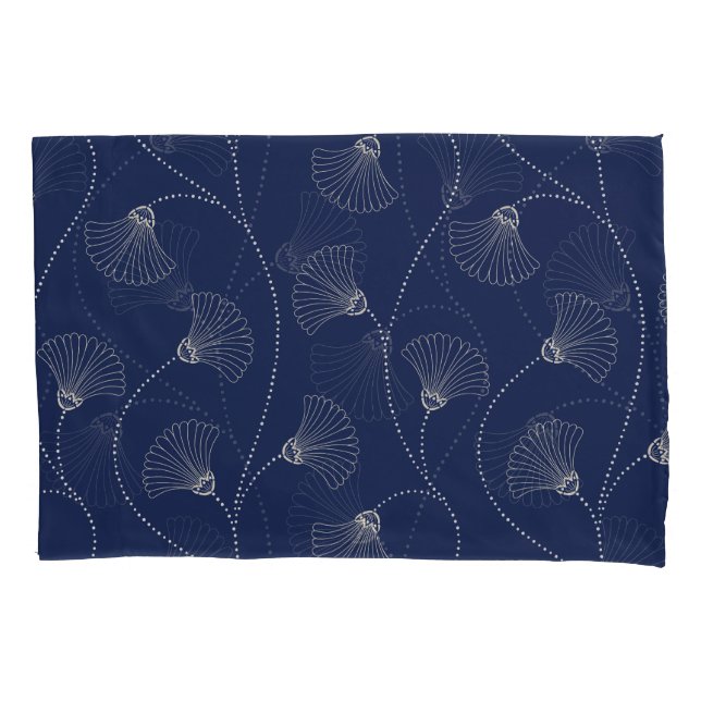 Cream Floral Art Nouveau Indigo Pillowcase (Front)