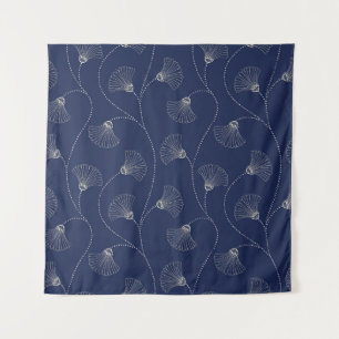 Cream Floral Art Nouveau Indigo Tapestry