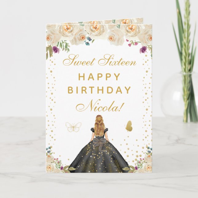 Cream Floral Blonde Hair Girl Sweet Sixteen Card (Front)