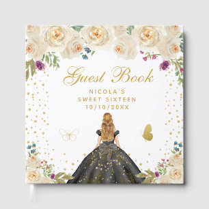 Cream Floral Blonde Hair Princess Sweet Sixteen Guest Book