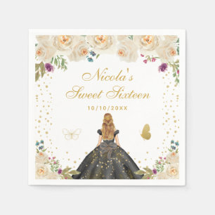 Cream Floral Blonde Hair Princess Sweet Sixteen Napkin