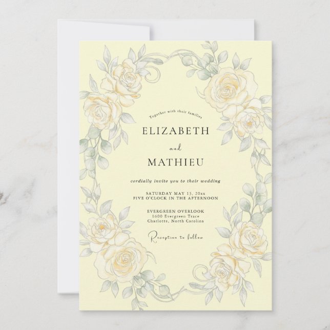 Cream Floral Botanical Romance Wedding Invitation (Front)