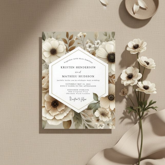 Cream Floral Botanical Romance Wedding Invitation (Creator Uploaded)