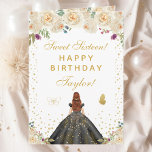 Cream Floral Brown Hair Girl Sweet Sixteen Card<br><div class="desc">This elegant and glamourous sweet sixteen birthday card can be personalised with a name or title such as daughter, granddaughter, niece, friend etc. The design features a beautiful princess with brown red hair and fair skin in a black ball gown. The text combines handwritten script and modern sans serif fonts...</div>