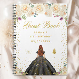 Cream Floral Brown Hair Princess Guest Book
