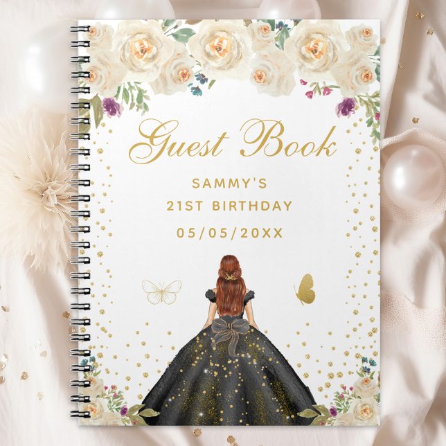 Cream Floral Brown Hair Princess Guest Book (Creator Uploaded)