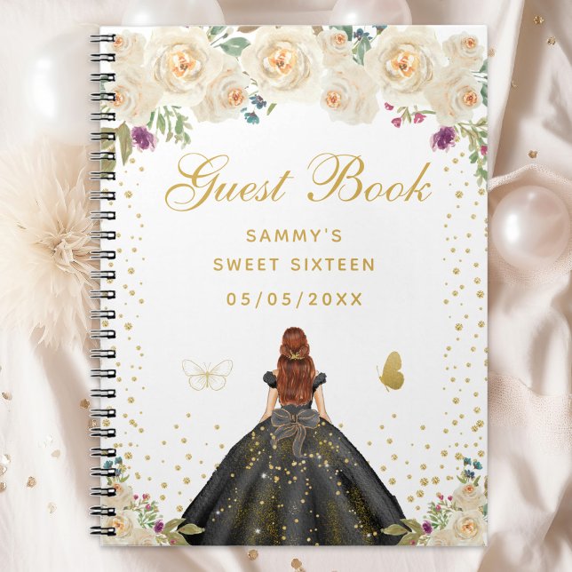 Cream Floral Brown Hair Princess Sweet Sixteen Notebook (Creator Uploaded)
