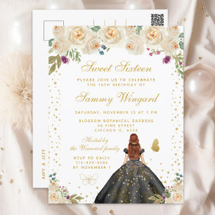 Cream Floral Brown Hair Princess Sweet Sixteen Postcard