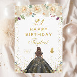 Cream Floral Brunette Hair Girl Happy Birthday Card<br><div class="desc">This elegant and glamourous birthday card can be personalised with a name or title such as daughter, granddaughter, niece, friend etc. The design features a beautiful princess with brunette hair and fair skin in a black ball gown. The text combines handwritten script and modern sans serif fonts for a classy...</div>