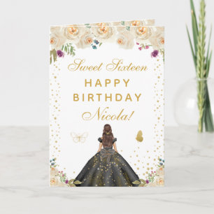 Cream Floral Brunette Hair Girl Sweet Sixteen Card