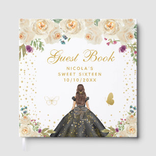 Cream Floral Brunette Hair Princess Sweet Sixteen Guest Book
