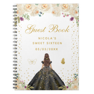 Cream Floral Brunette Hair Princess Sweet Sixteen Notebook