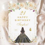 Cream Floral Dark Skin Girl Happy Birthday Card<br><div class="desc">This elegant and glamourous birthday card can be personalised with a name or title such as daughter, granddaughter, niece, friend etc. The design features a beautiful princess with dark hair and dark skin in a black ball gown. The text combines handwritten script and modern sans serif fonts for a classy...</div>