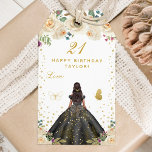 Cream Floral Dark Skin Girl Happy Birthday Gift Tags<br><div class="desc">This elegant and glamourous happy birthday gift tag can be personalised with a name. The design features a beautiful princess with dark hair and dark skin in a black ball gown. The text combines handwritten script and modern sans serif fonts for a classy and sophisticated look. The floral arrangements, butterflies...</div>