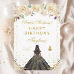 Cream Floral Dark Skin Girl Sweet Sixteen Card<br><div class="desc">This elegant and glamourous sweet sixteen birthday card can be personalised with a name or title such as daughter, granddaughter, niece, friend etc. The design features a beautiful princess with dark hair and dark skin in a black ball gown. The text combines handwritten script and modern sans serif fonts for...</div>