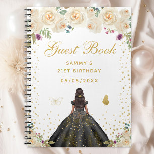 Cream Floral Dark Skin Princess Guest Book