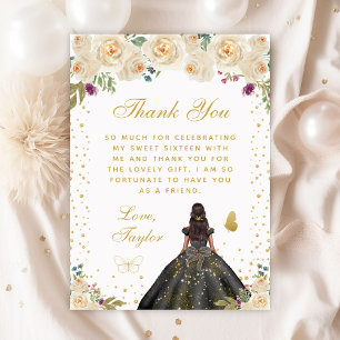 Cream Floral Dark Skin Princess Sweet Sixteen Thank You Card