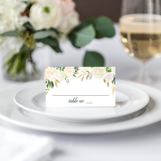 Cream Floral Greenery Wedding Table Number Place Card (Creator Uploaded)
