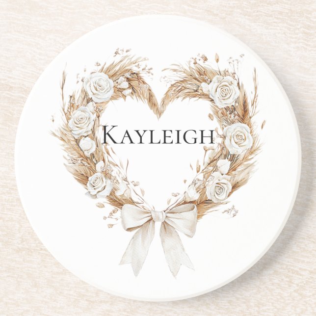 Cream Floral Heart Wreath   Coaster (Front)