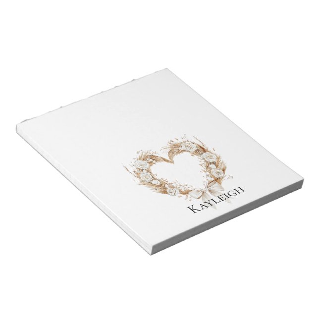 Cream Floral Heart Wreath   Notepad (Angled)