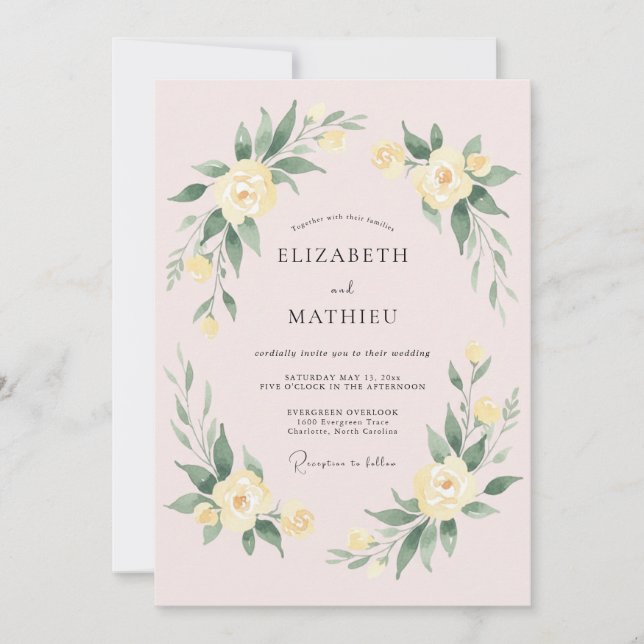 Cream Floral Lush Arrangement Wedding Invitation (Front)