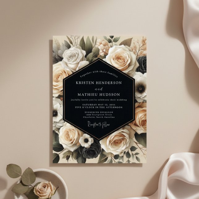 Cream Floral Nocturne Wedding Invitation (Creator Uploaded)