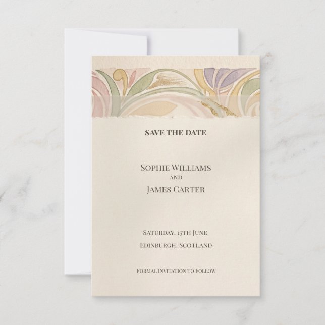 Cream Floral Nouveau Save The Date Card (Front)