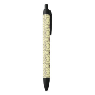 Cream Floral Pattern Black Ink Pen
