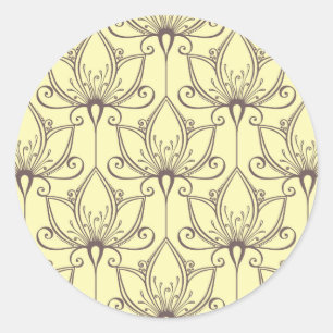 Cream Floral Pattern Classic Round Sticker