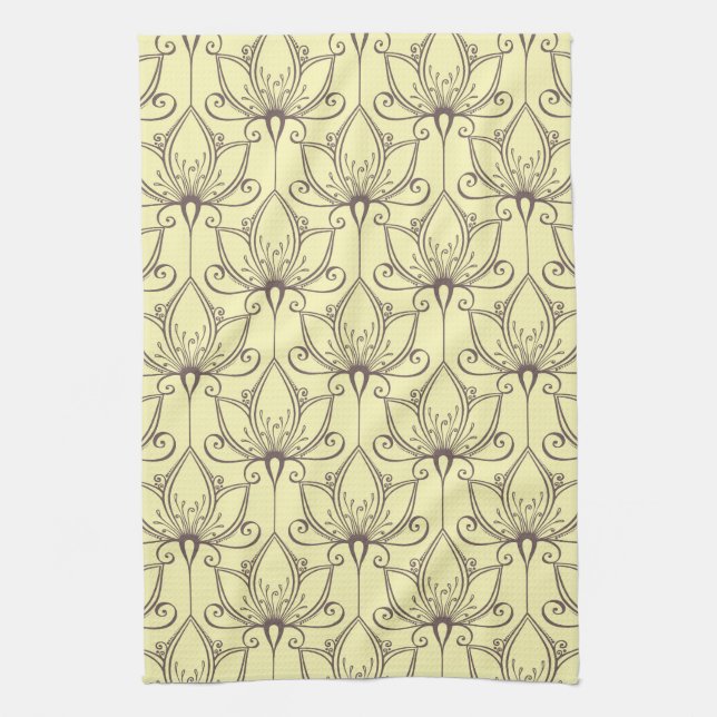 Cream Floral Pattern Tea Towel (Vertical)