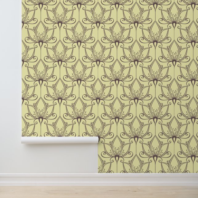 Cream Floral Pattern Wallpaper (Application)