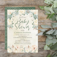 Cream Floral | Pumpkins - Forest Green Baby Shower