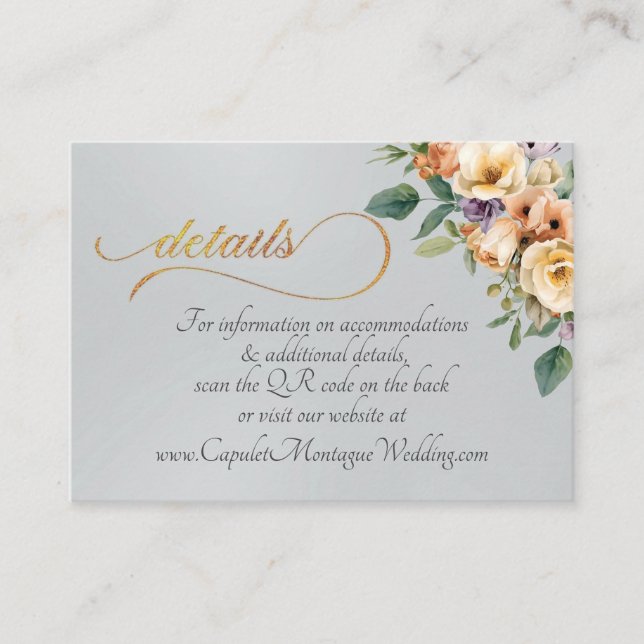 Cream Floral, QR Code - Silver Enclosure Card (Front)